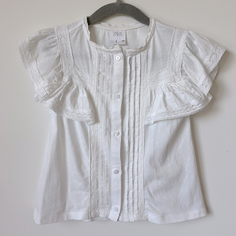 ZARA Little Girls White Lace Button Down Blouse Size 6